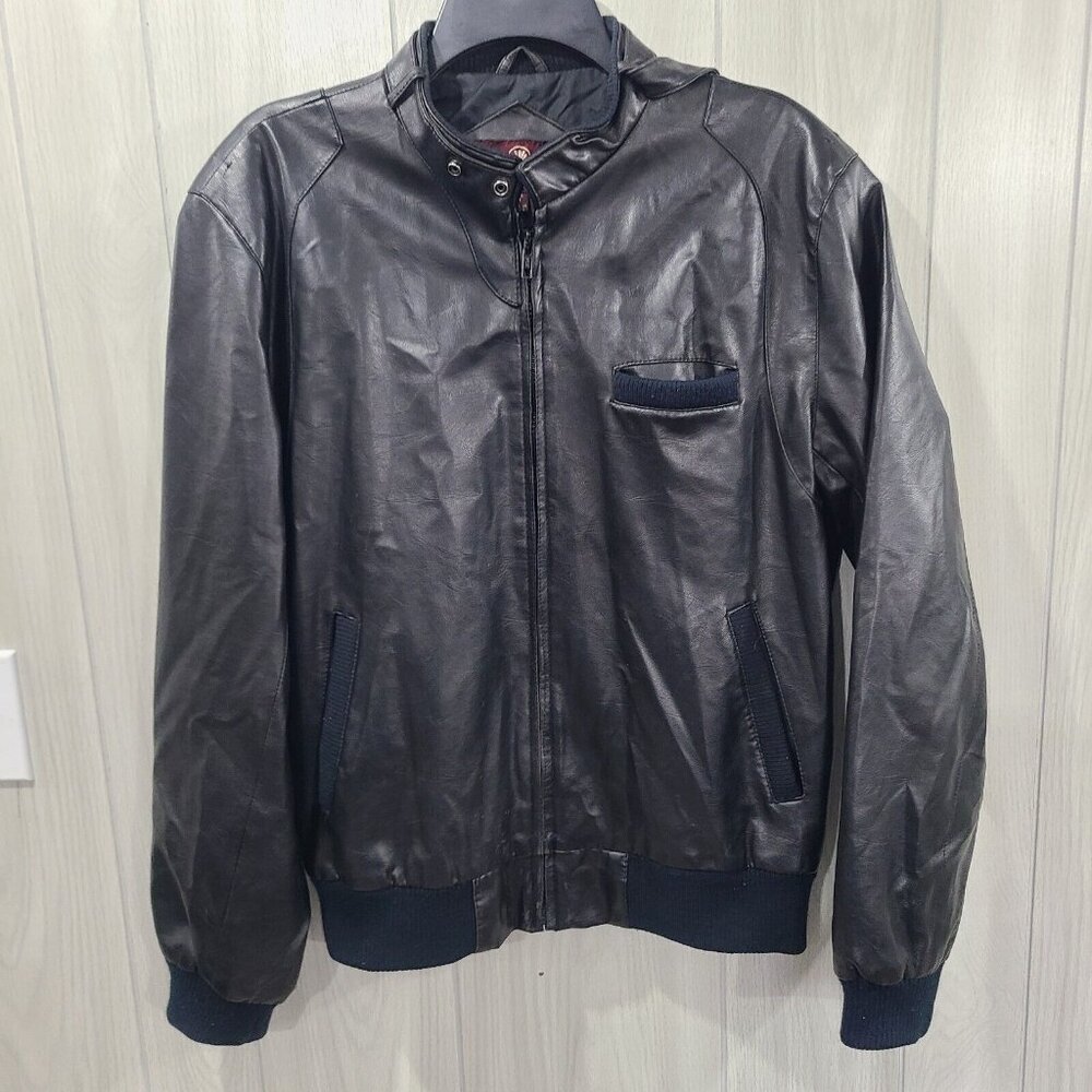 Vintage Classic Directions Faux Leather Bomber Jacket Black Size M Made In Korea